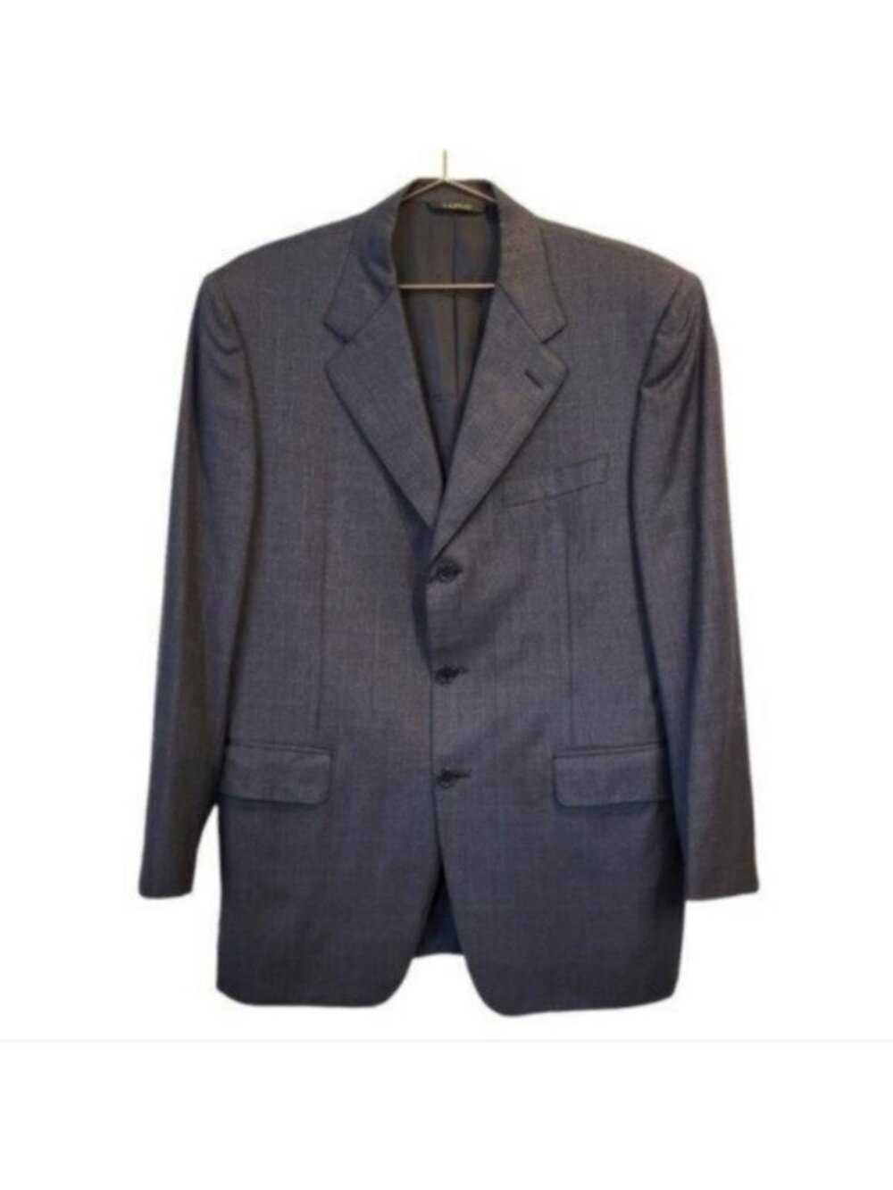 Lanvin Paris | Mens Pure Wool 3 Button Front Plaid Blazer Jacket Navy Blue